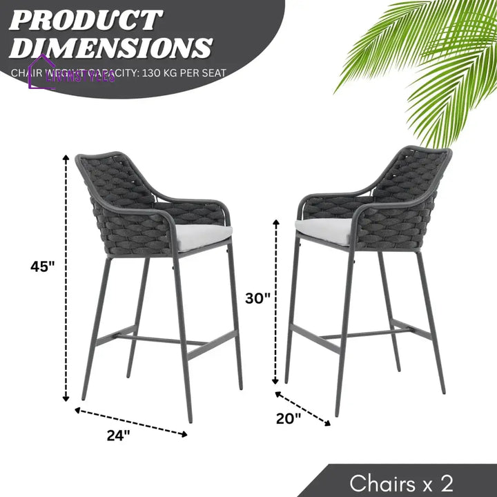 Samaira 2-Piece Outdoor Rope Bar Chairs – Stylish Comfort Built to Last - Bar Chairs