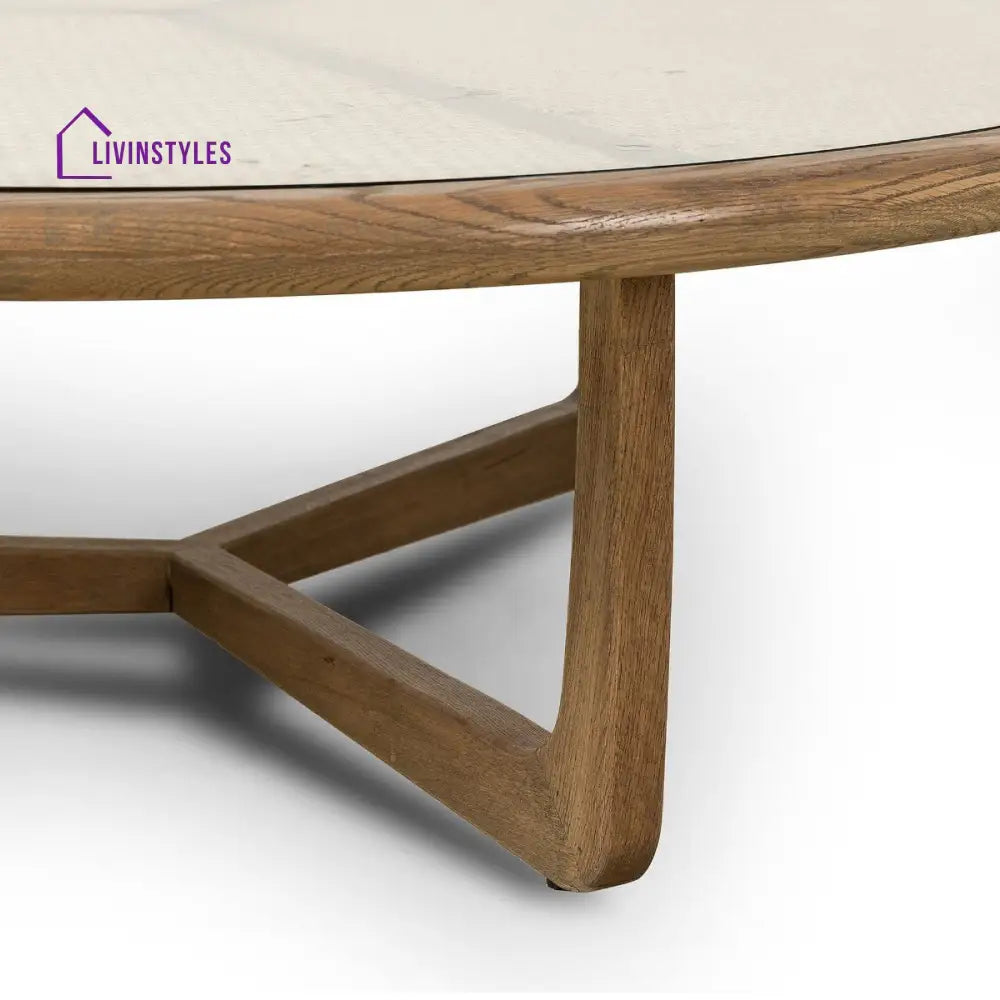 Samaira Solid Oak Wood & Rattan Coffee Table
