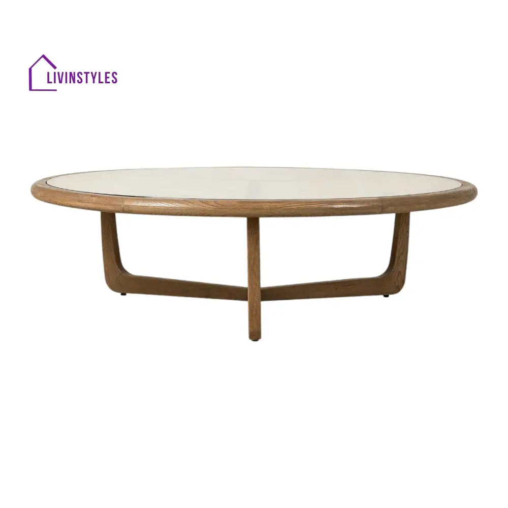 Samaira Solid Oak Wood & Rattan Coffee Table