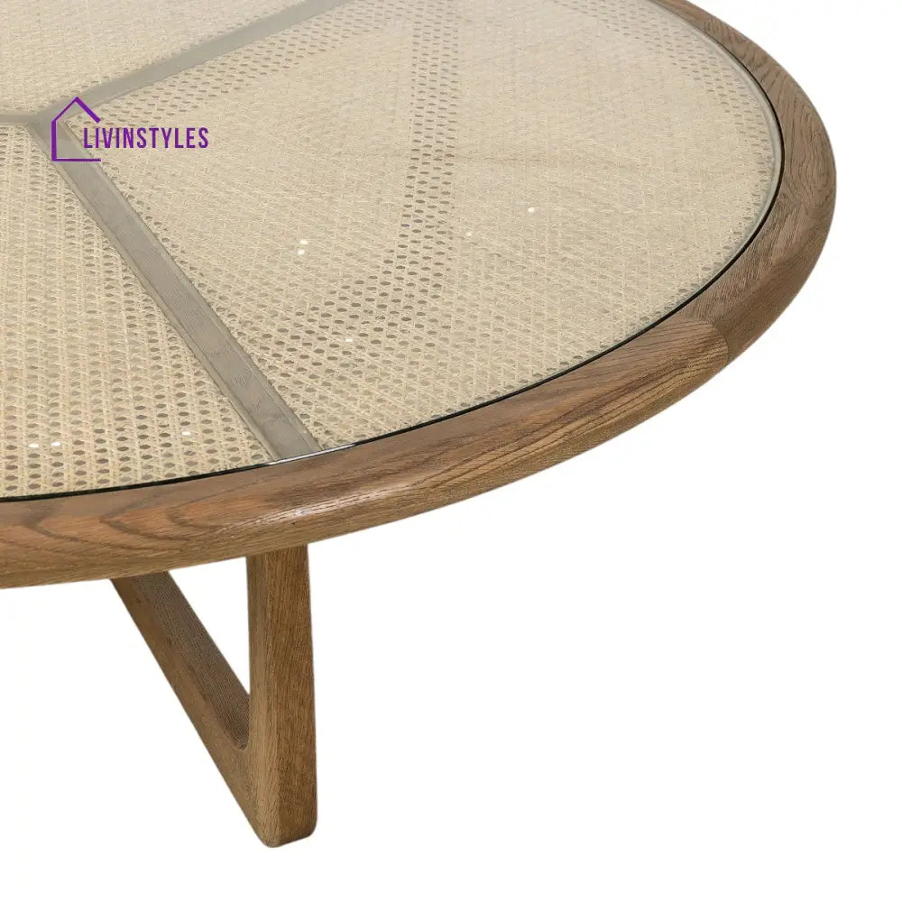 Samaira Solid Oak Wood & Rattan Coffee Table