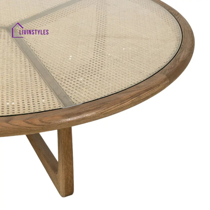 Samaira Solid Oak Wood & Rattan Coffee Table