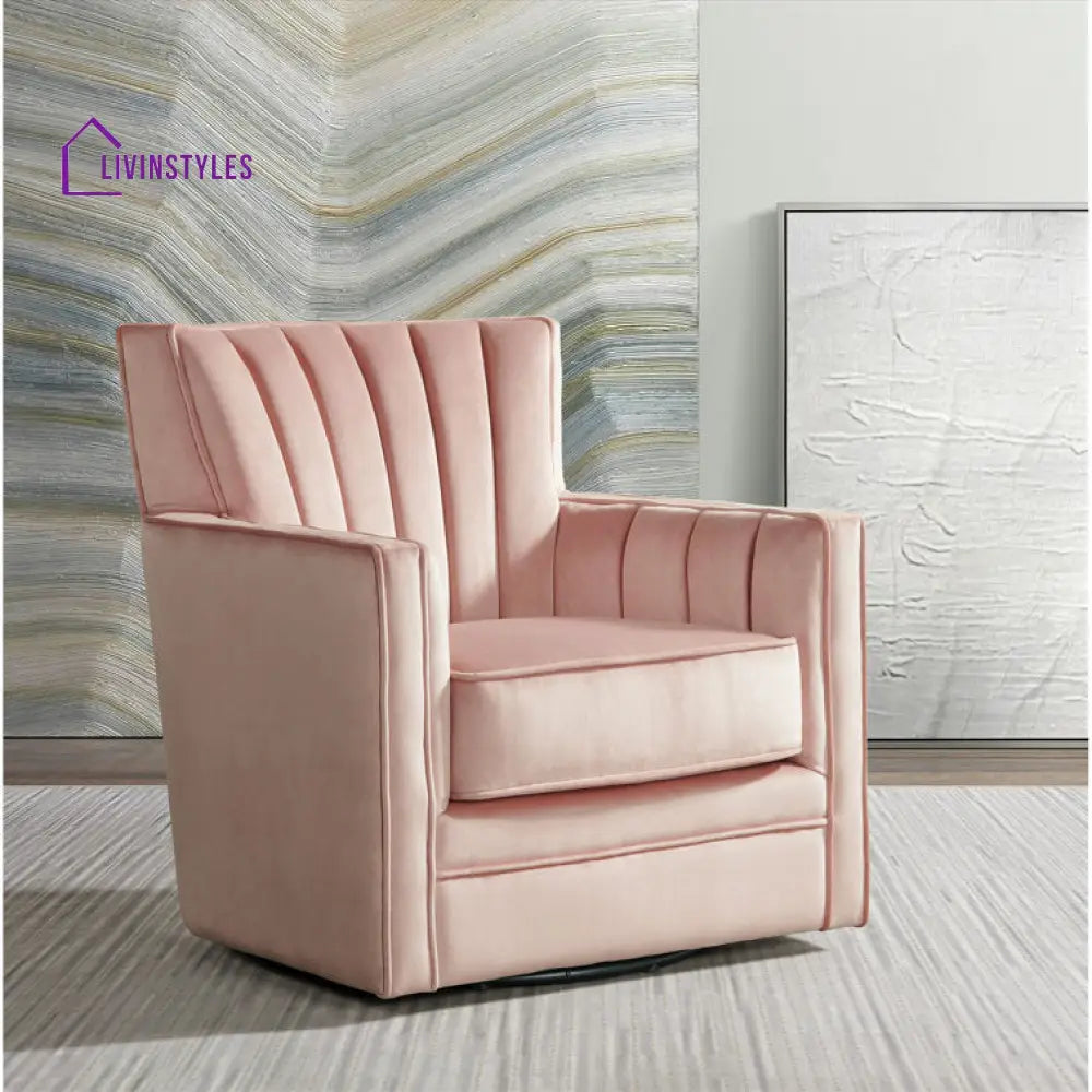 Samaira Solid Wood and Fabric Arm Chair | Living Room Chair | Lounge Chair - 360 Rotating