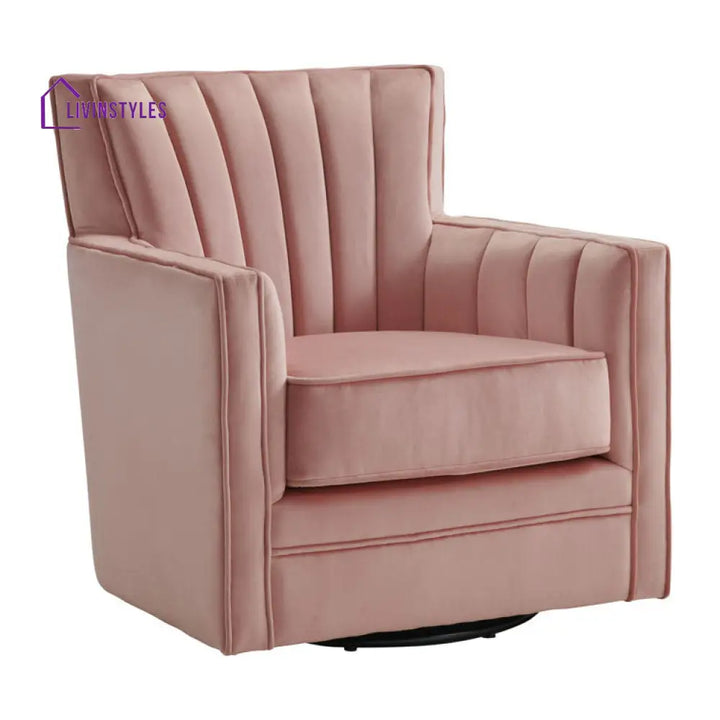 Samaira Solid Wood and Fabric Arm Chair | Living Room Chair | Lounge Chair - 360 Rotating