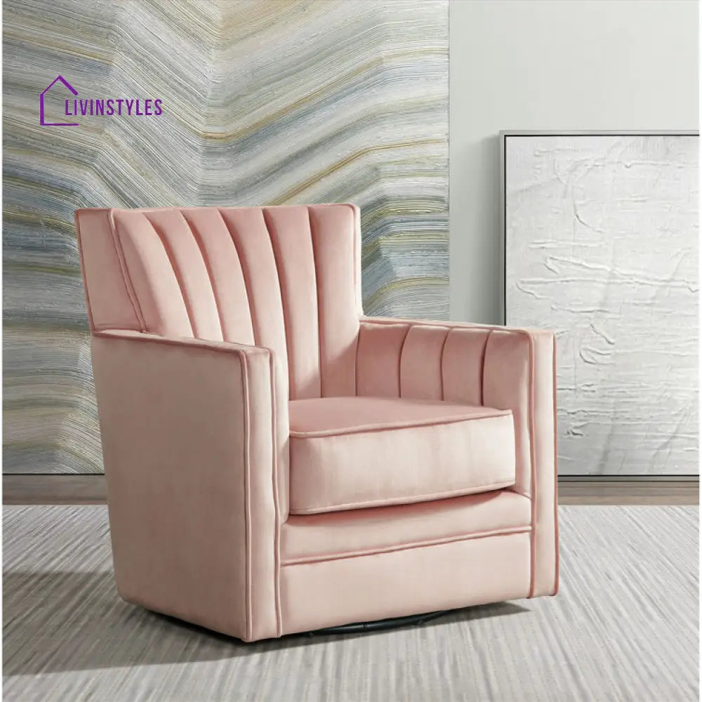 Samaira Solid Wood and Fabric Arm Chair | Living Room Chair | Lounge Chair - 360 Rotating