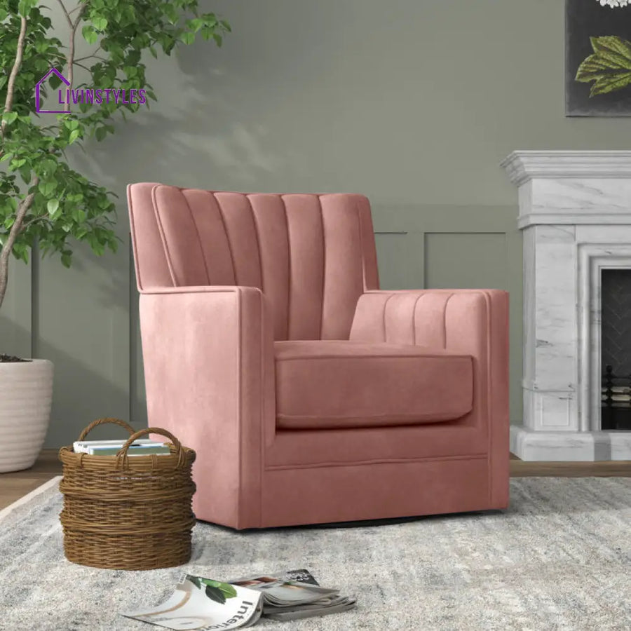 Samaira Solid Wood and Fabric Arm Chair | Living Room Chair | Lounge Chair - 360 Rotating