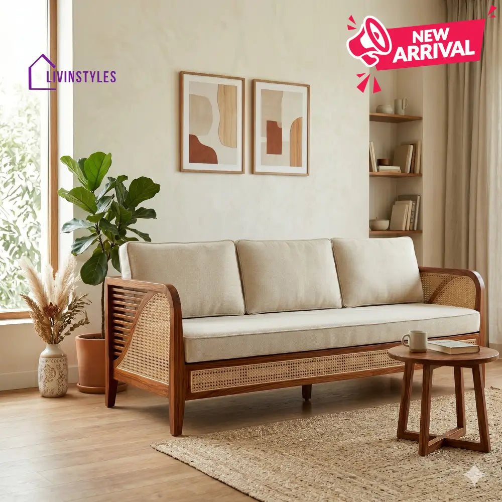 Samar Sheesham Wood and Cane Sofa for Living Room