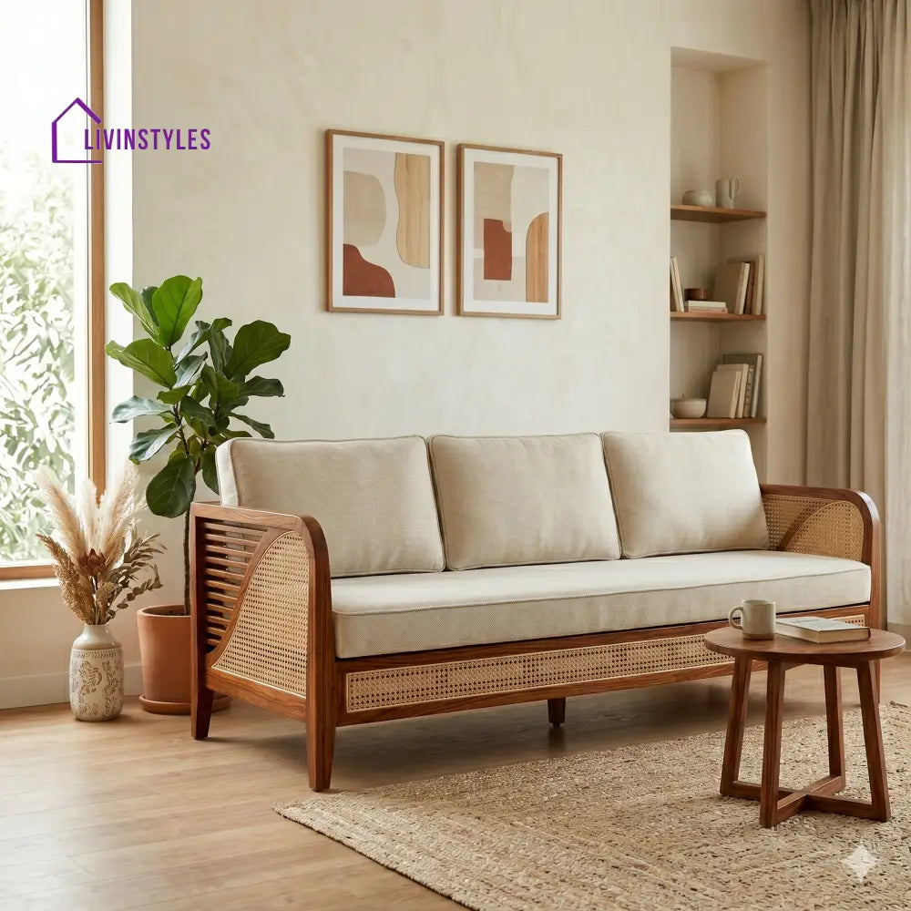 Samar Sheesham Wood and Cane Sofa for Living Room