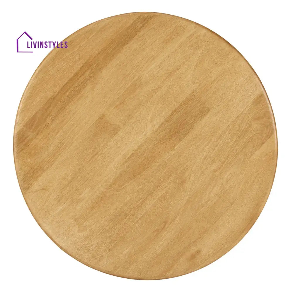 Samar Solid Mango Wood Round Coffee Table for Living Room – Mid Century Modern Center Table with Geometric Base (Walnut