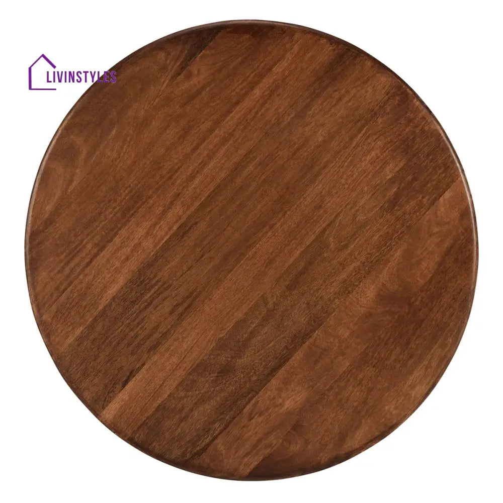 Samar Solid Mango Wood Round Coffee Table for Living Room – Mid Century Modern Center Table with Geometric Base (Walnut