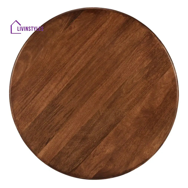 Samar Solid Mango Wood Round Coffee Table for Living Room – Mid Century Modern Center Table with Geometric Base (Walnut