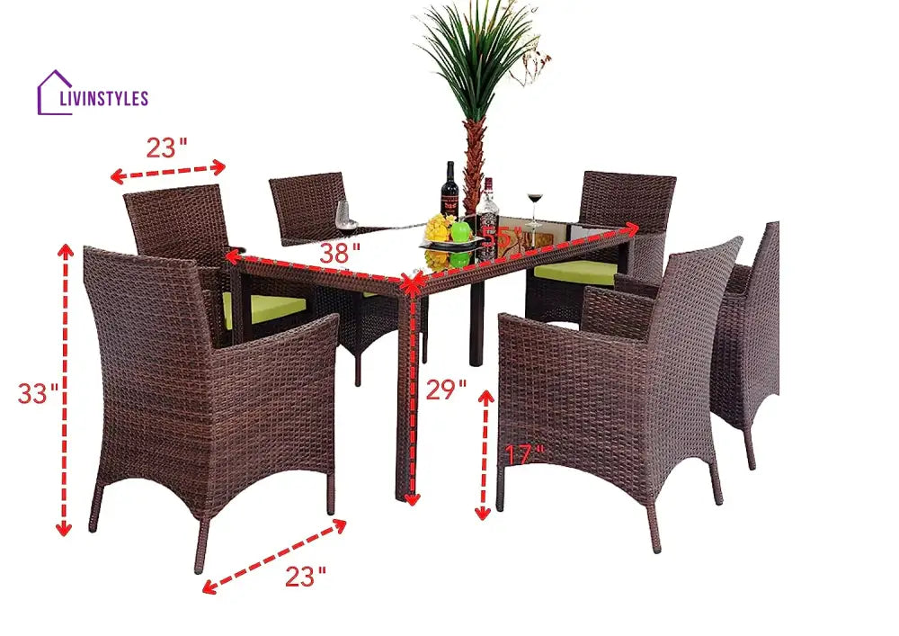 Sameer 7-Piece Wicker Patio Dining Set (Dark Brown/Green)
