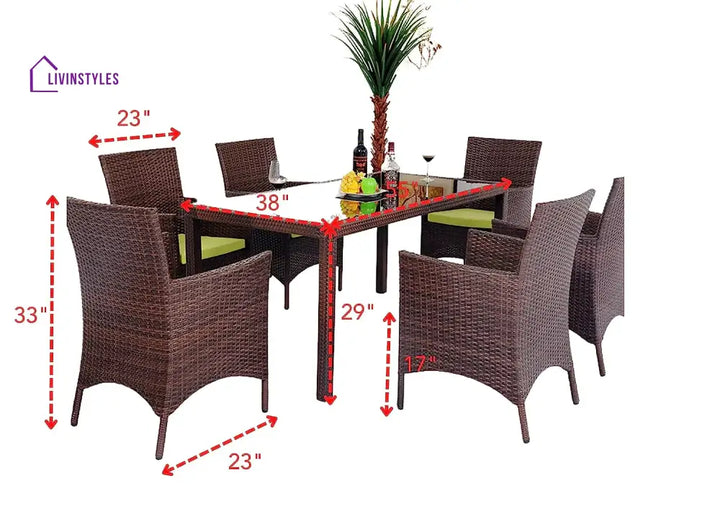 Sameer 7-Piece Wicker Patio Dining Set (Dark Brown/Green)