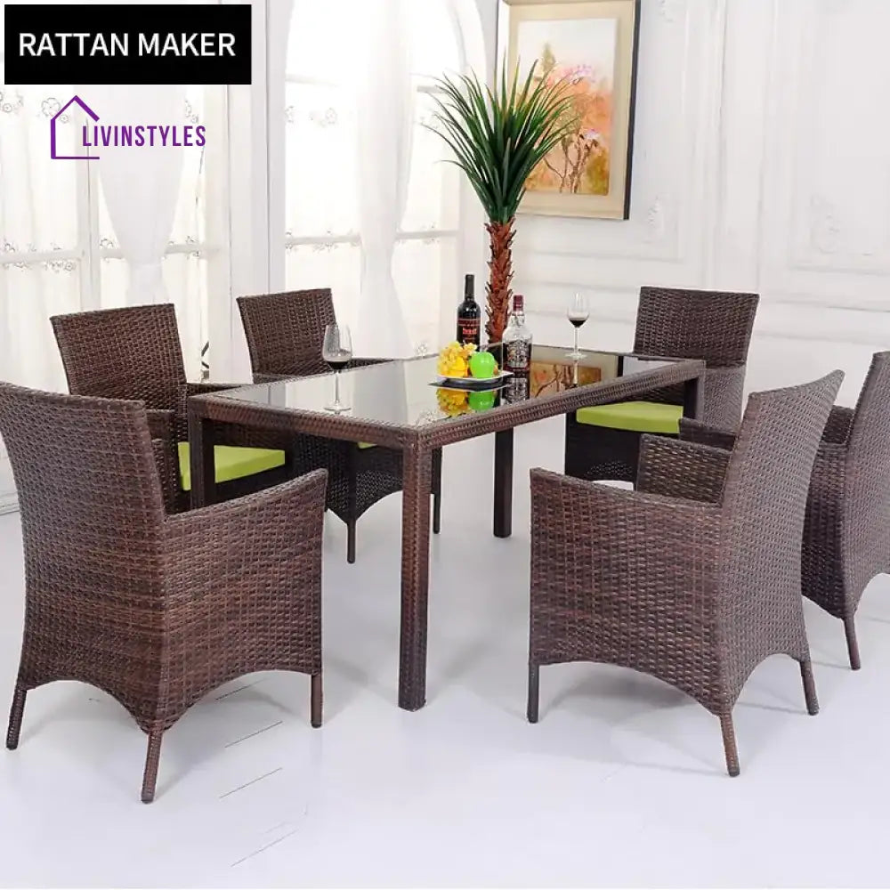 Sameer 7-Piece Wicker Patio Dining Set (Dark Brown/Green)