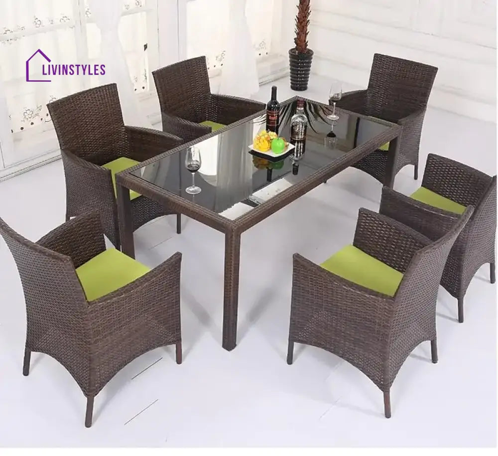 Sameer 7-Piece Wicker Patio Dining Set (Dark Brown/Green)