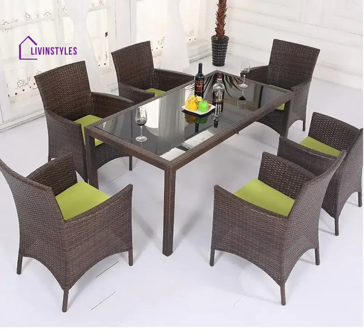 Sameer 7-Piece Wicker Patio Dining Set (Dark Brown/Green)