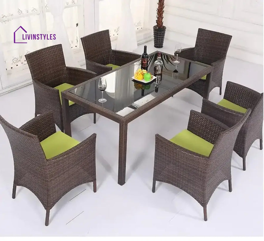 Sameer 7-Piece Wicker Patio Dining Set (Dark Brown/Green)