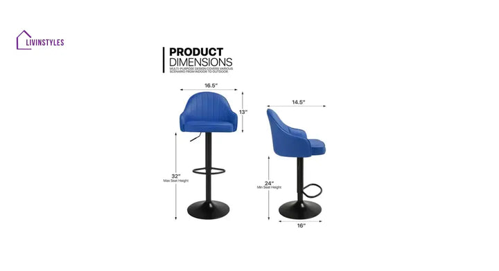 Sameer Blue Color Fressia Swivel Bar Stool