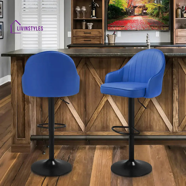 Sameer Blue Color Fressia Swivel Bar Stool Set Of-2