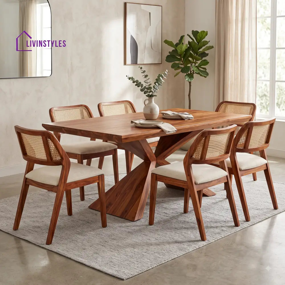 Samhitha Premium Wooden 6 Seater Dining Table Set
