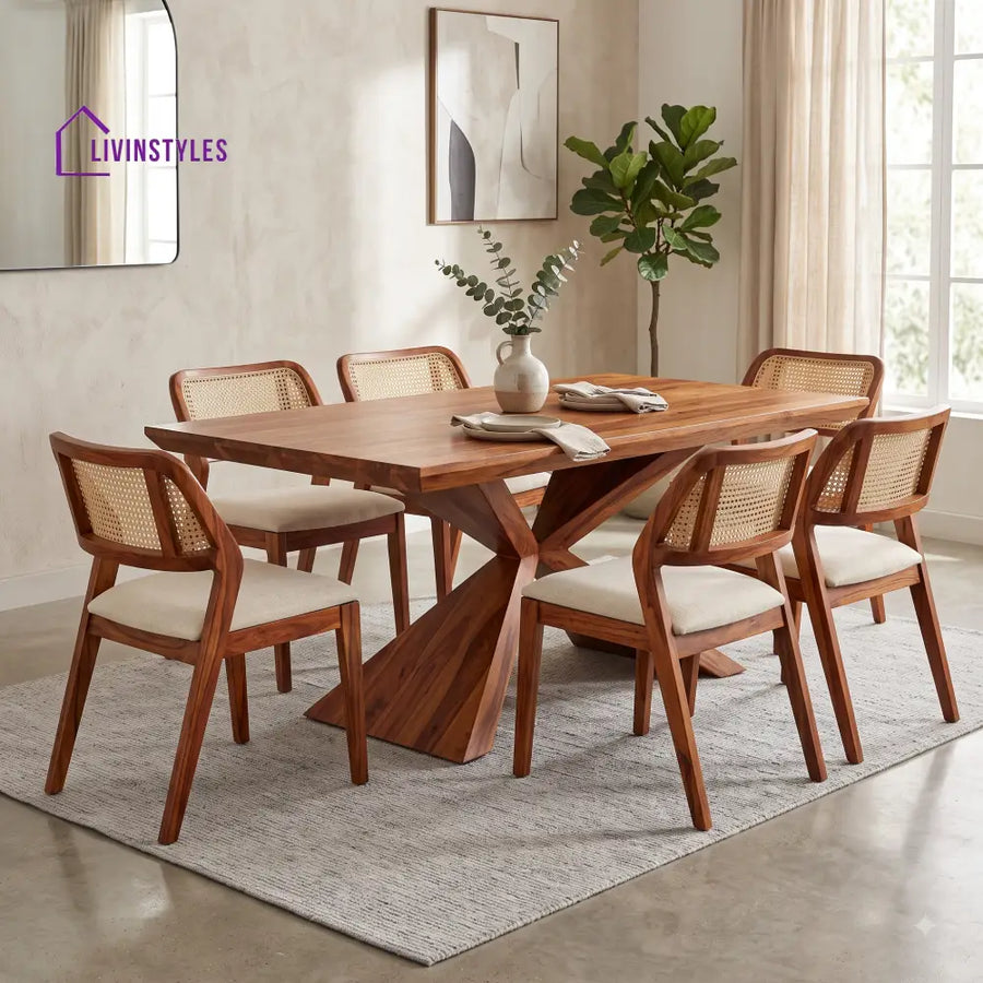 Samhitha Premium Wooden 6 Seater Dining Table Set