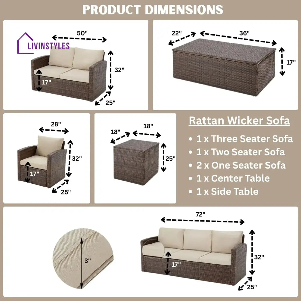 Samiksha Outdoor 7-Seater Wicker Sectional Sofa Set Sofa Set