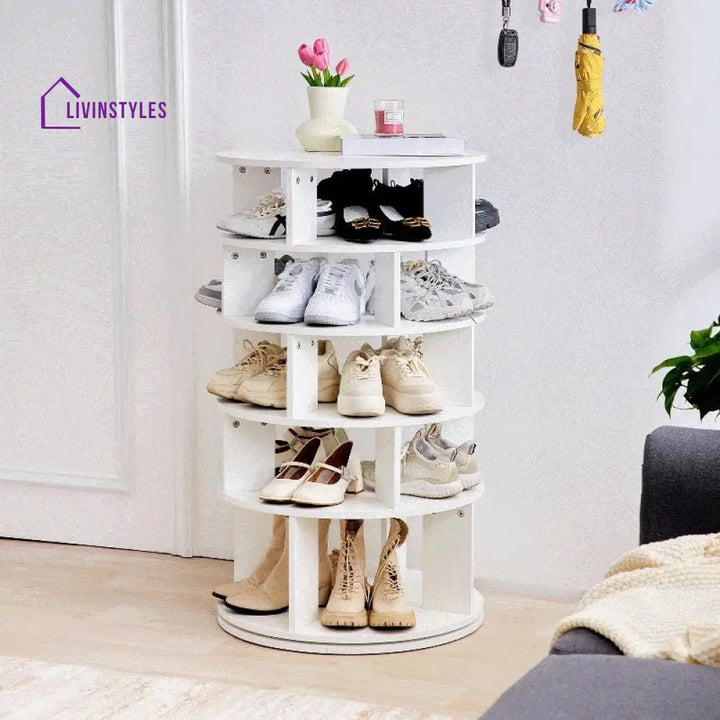 Samira Engineered Wood Rotating Shoe Rack for Home