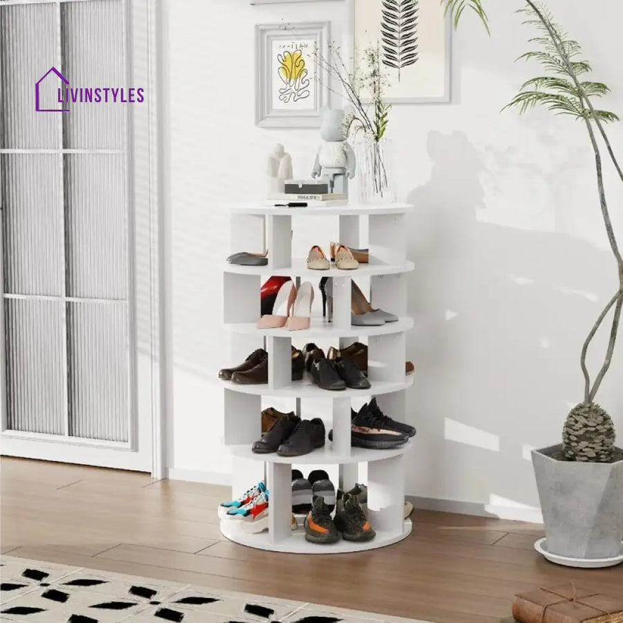 Samira Engineered Wood Rotating Shoe Rack for Home