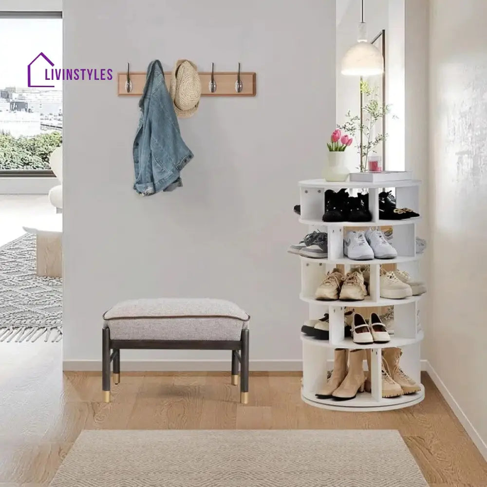 Samira Engineered Wood Rotating Shoe Rack for Home