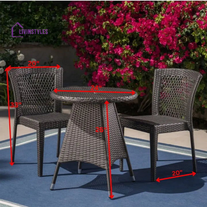Sammy Outdoor Patio Seating Set 2 Chairs and 1 Table Set (Black) - Coffee Table Sets