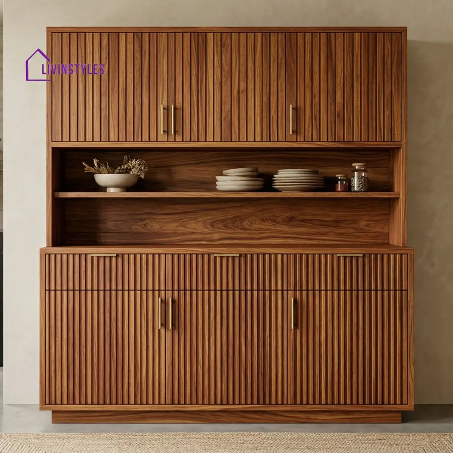 Samuel Classic Kitchen Cabinet with Glass (Honey Finish)