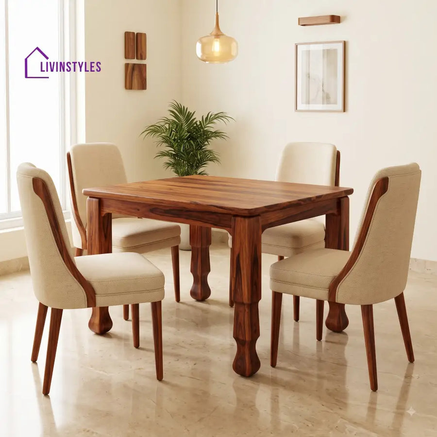 Samuel Premium Solid Wood 4 Seater Dining Table Set
