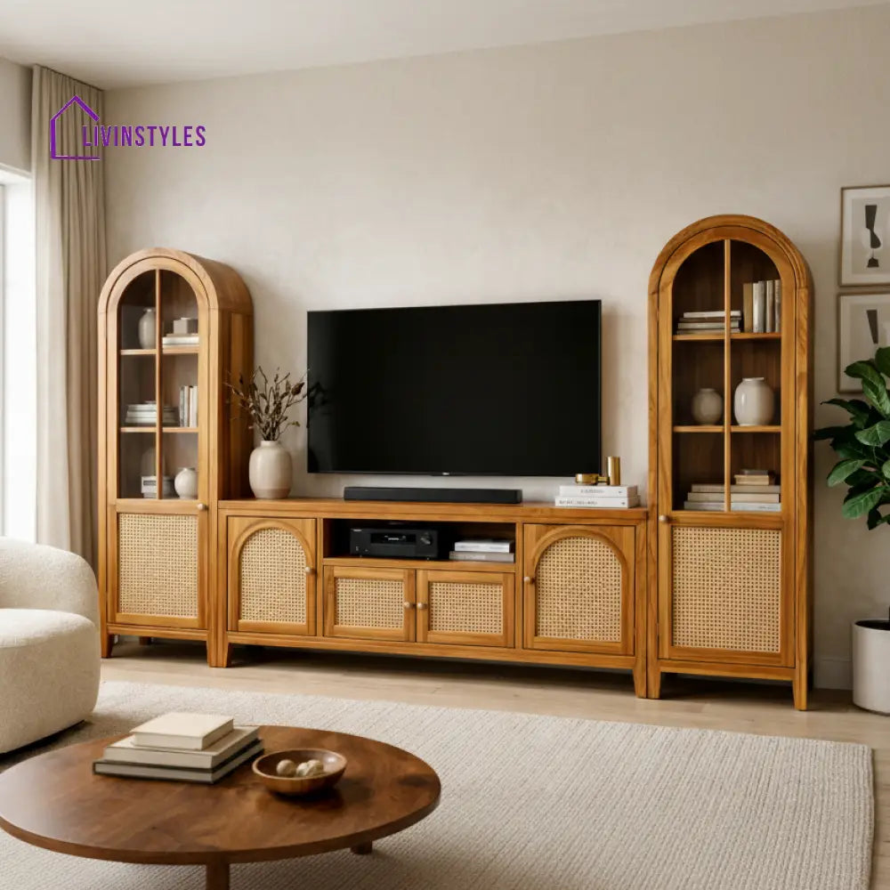 Samuel Premium Solid Wood TV Unit with Cane Panel Cabinet
