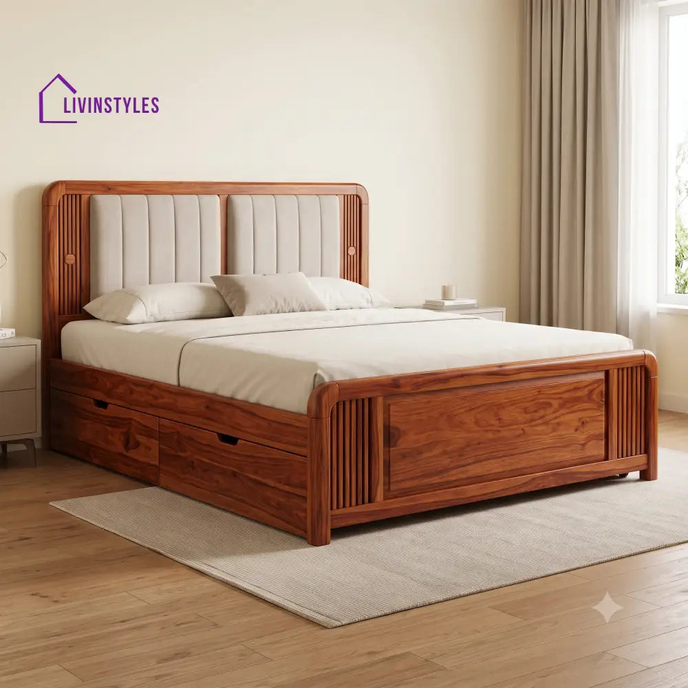 Samuel Premium Wooden Bed with Drawer Storage | King Size Bed & Queen Size Bed Online