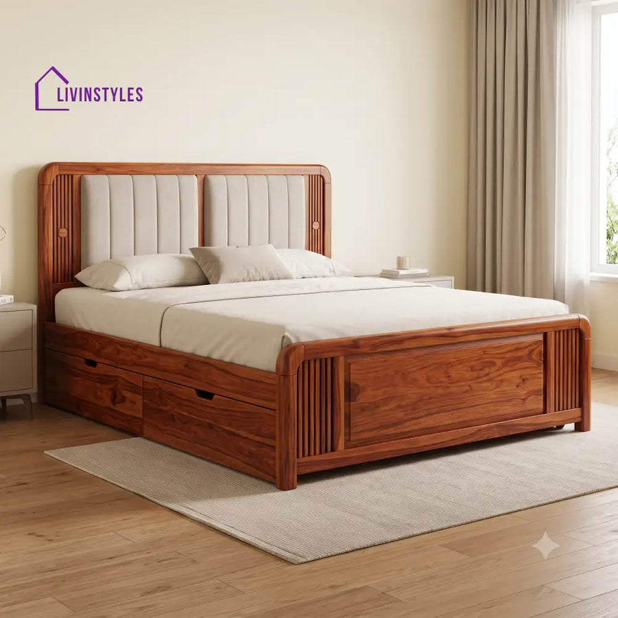 Samuel Premium Wooden Bed with Drawer Storage | King Size Bed & Queen Size Bed Online