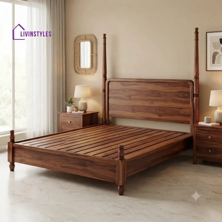 Samuel Solid Sheesham Wood Poster Bed Without Storage