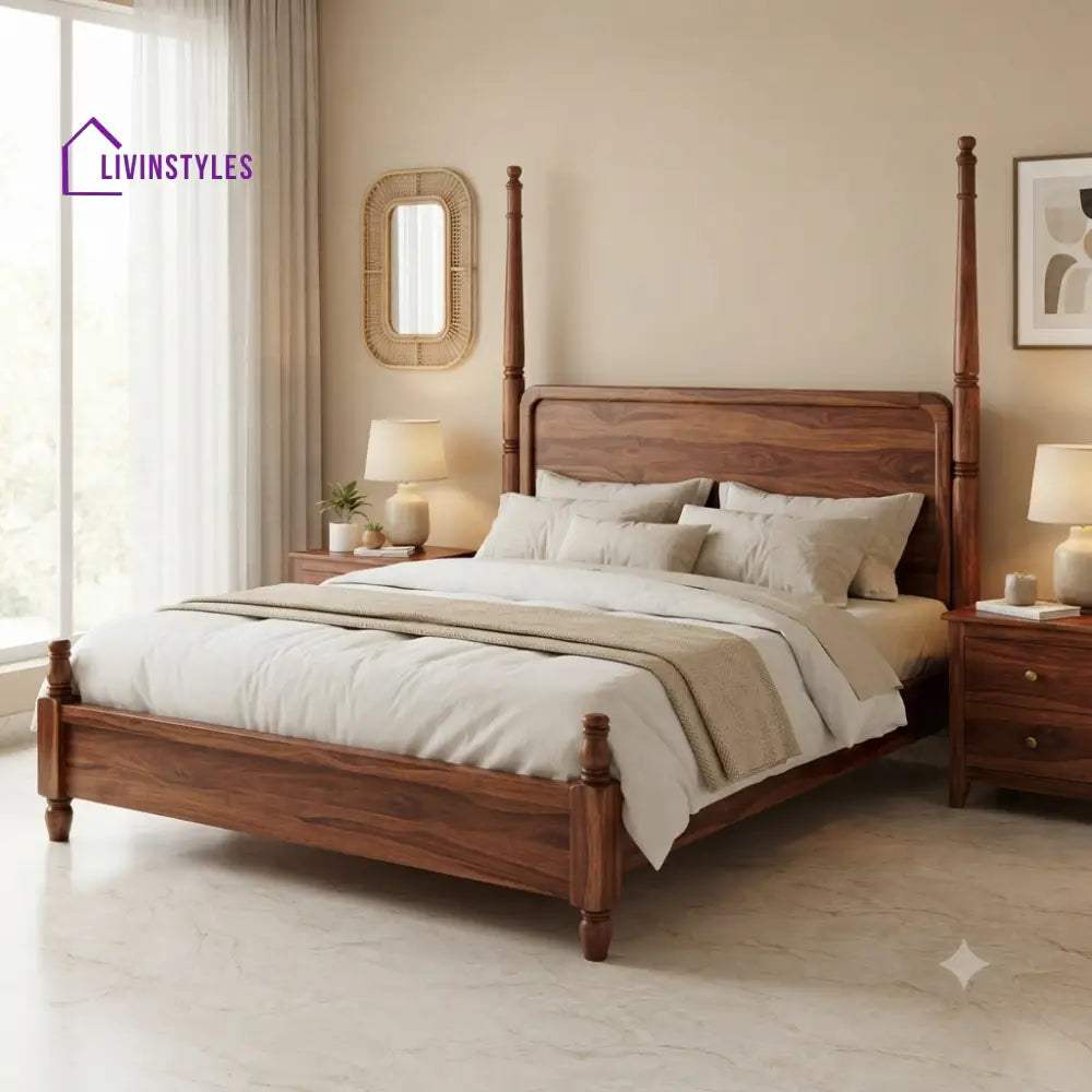Samuel Solid Sheesham Wood Poster Bed Without Storage