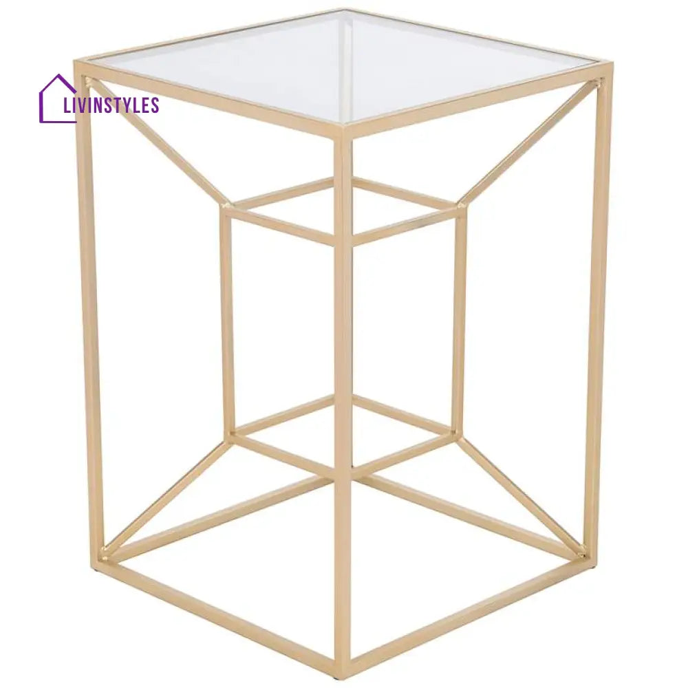 Sandeep Metal Golden Side Table For Living Room | Glass Top