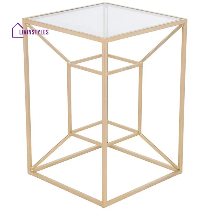 Sandeep Metal Golden Side Table For Living Room | Glass Top