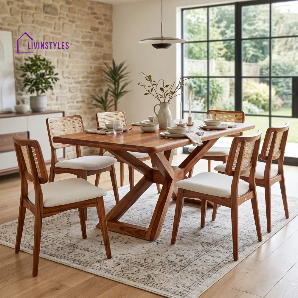 Sandhya Premium Wooden 6 Seater Dining Table Set