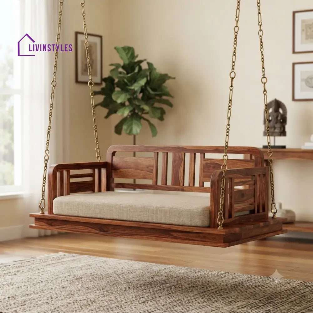 Sandrine 2 Seater Wooden Swing for Home | Wooden Jhula for home