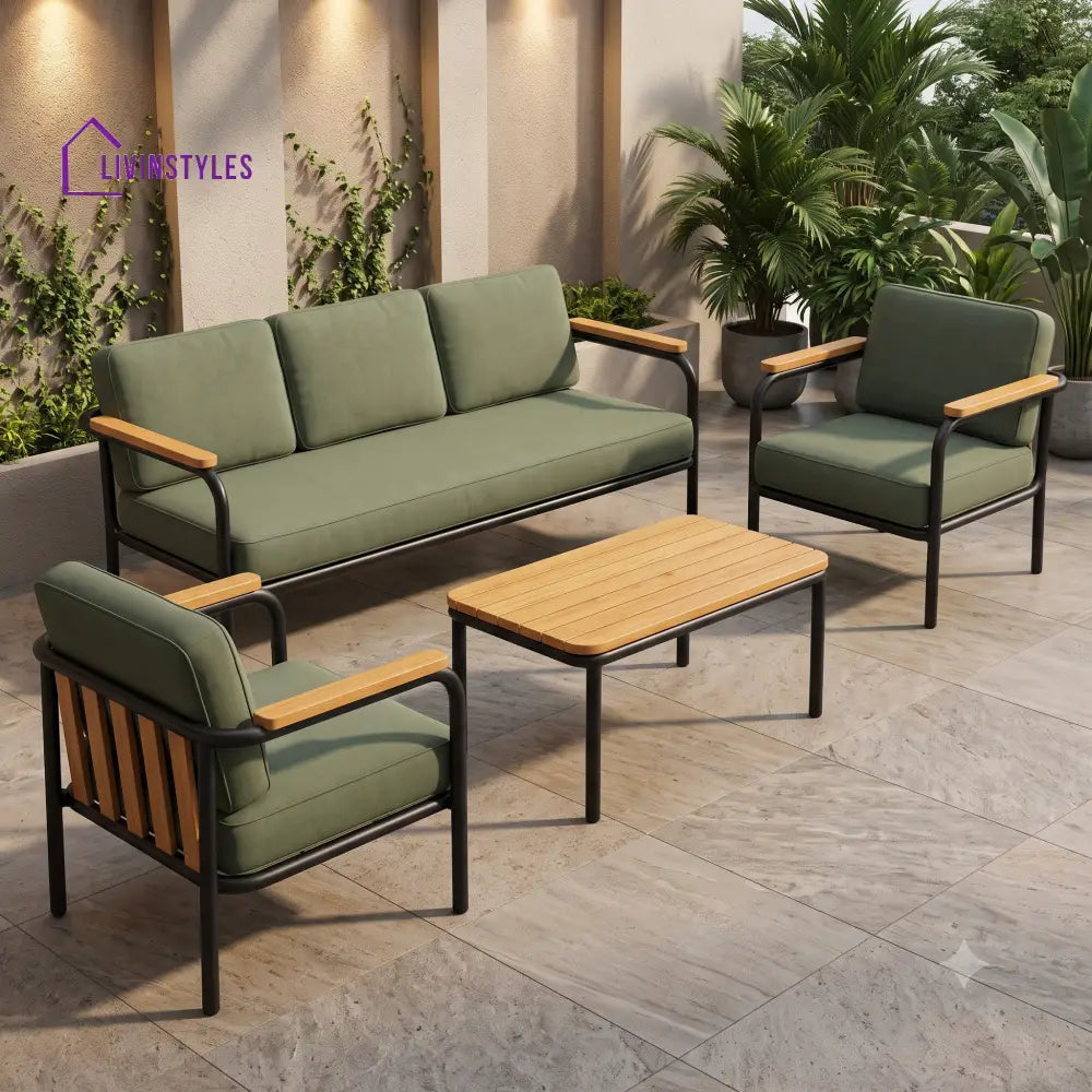 Sandrine Metal Frame and Rope Weaving Outdoor Sofa Set 3 + 1 +1 and Coffee Table | Premium Uphostery