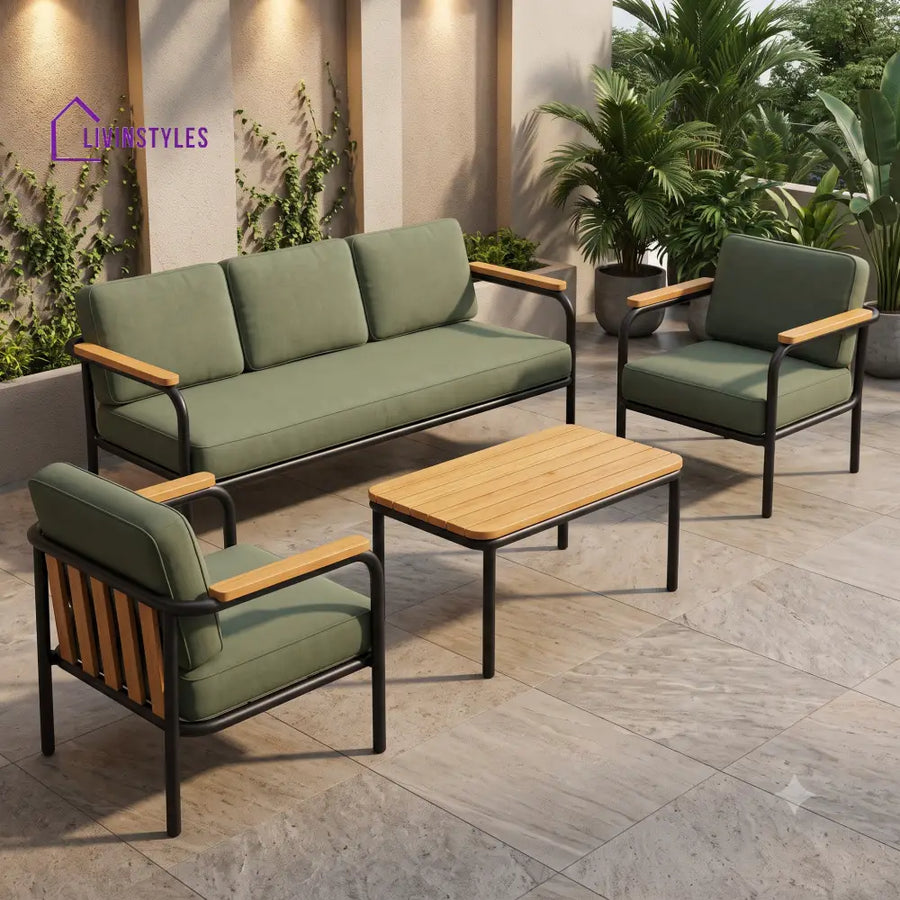 Sandrine Metal Frame and Rope Weaving Outdoor Sofa Set 3 + 1 +1 and Coffee Table | Premium Uphostery