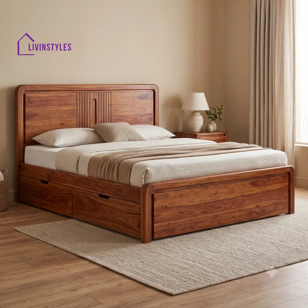 Sandrine Premium Wooden Bed with Drawer Storage | King Size Bed & Queen Size Bed Online