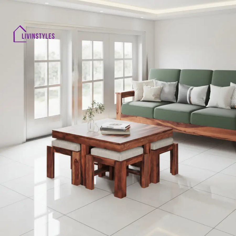 Sang Sheesham Coffee Table with Four stools