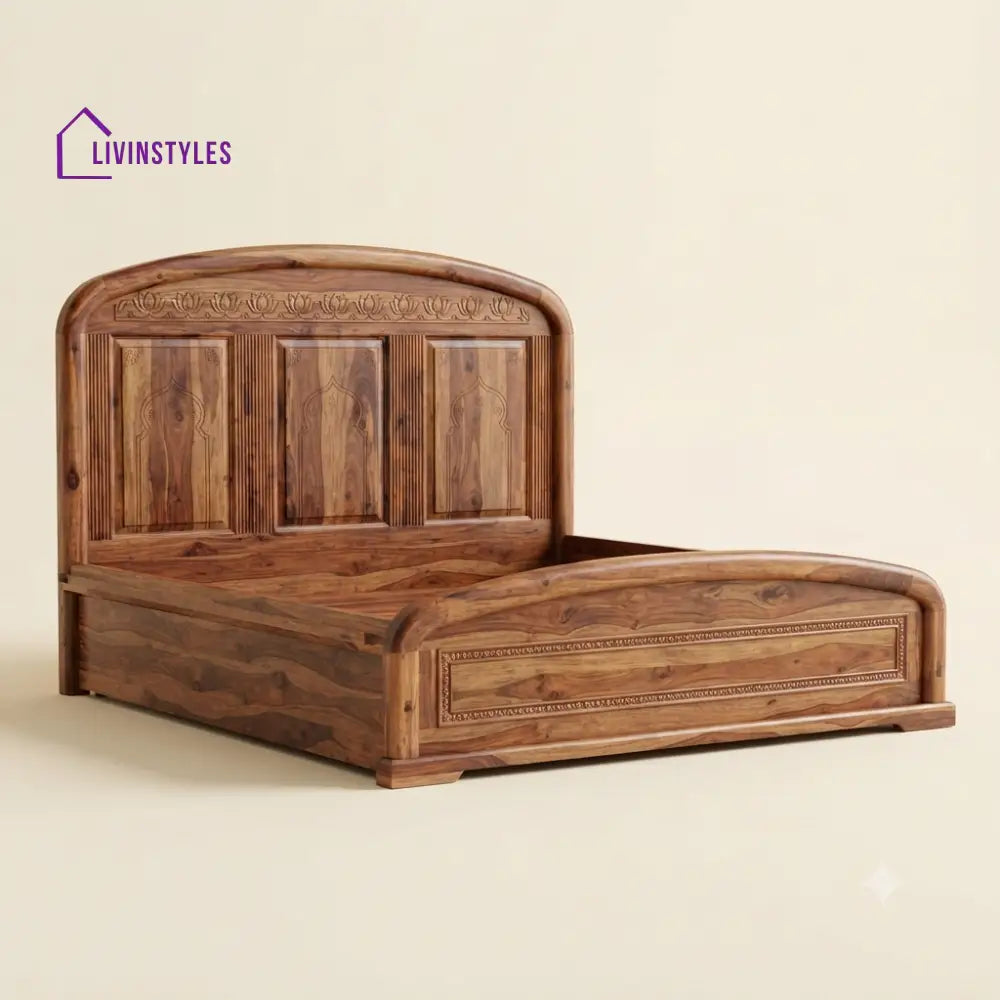 Sangeetha Sheesham Wood Bed With Box Storage | Wooden Bed