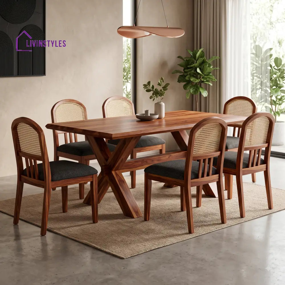 Sanjana Premium Wooden 6 Seater Dining Table Set