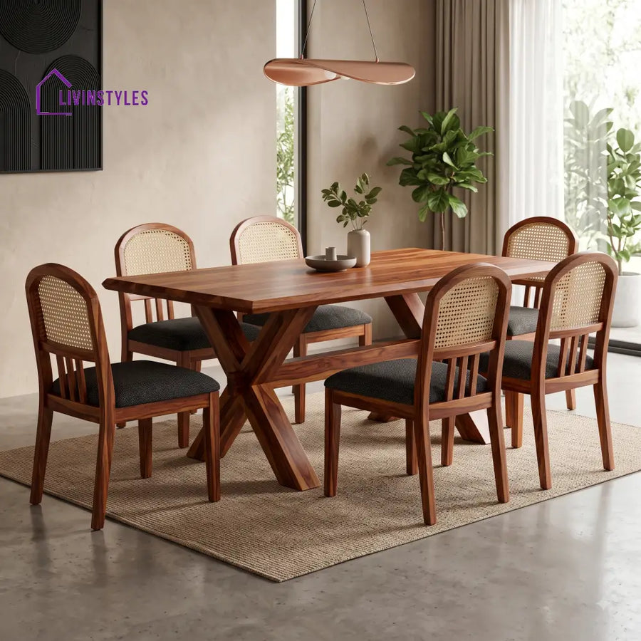Sanjana Premium Wooden 6 Seater Dining Table Set