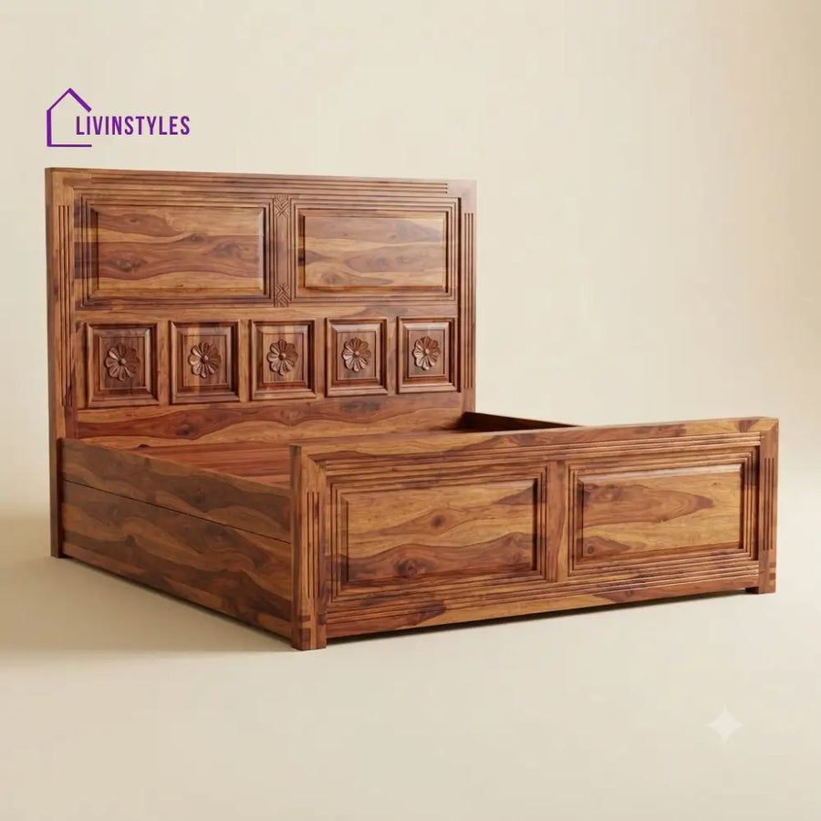 Sanjana Sheesham Wood Bed With Box Storage | Wooden Bed