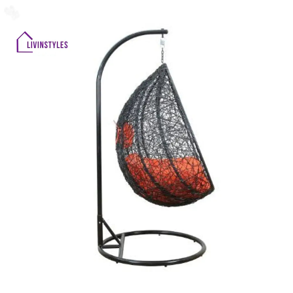 Santa Single Seater Hanging Swing With Stand For Balcony Garden Swing (Dark Brown) - Swings