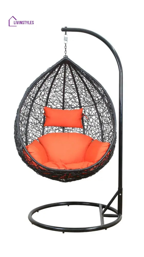 Santa Single Seater Hanging Swing With Stand For Balcony Garden Swing (Dark Brown) - Swings